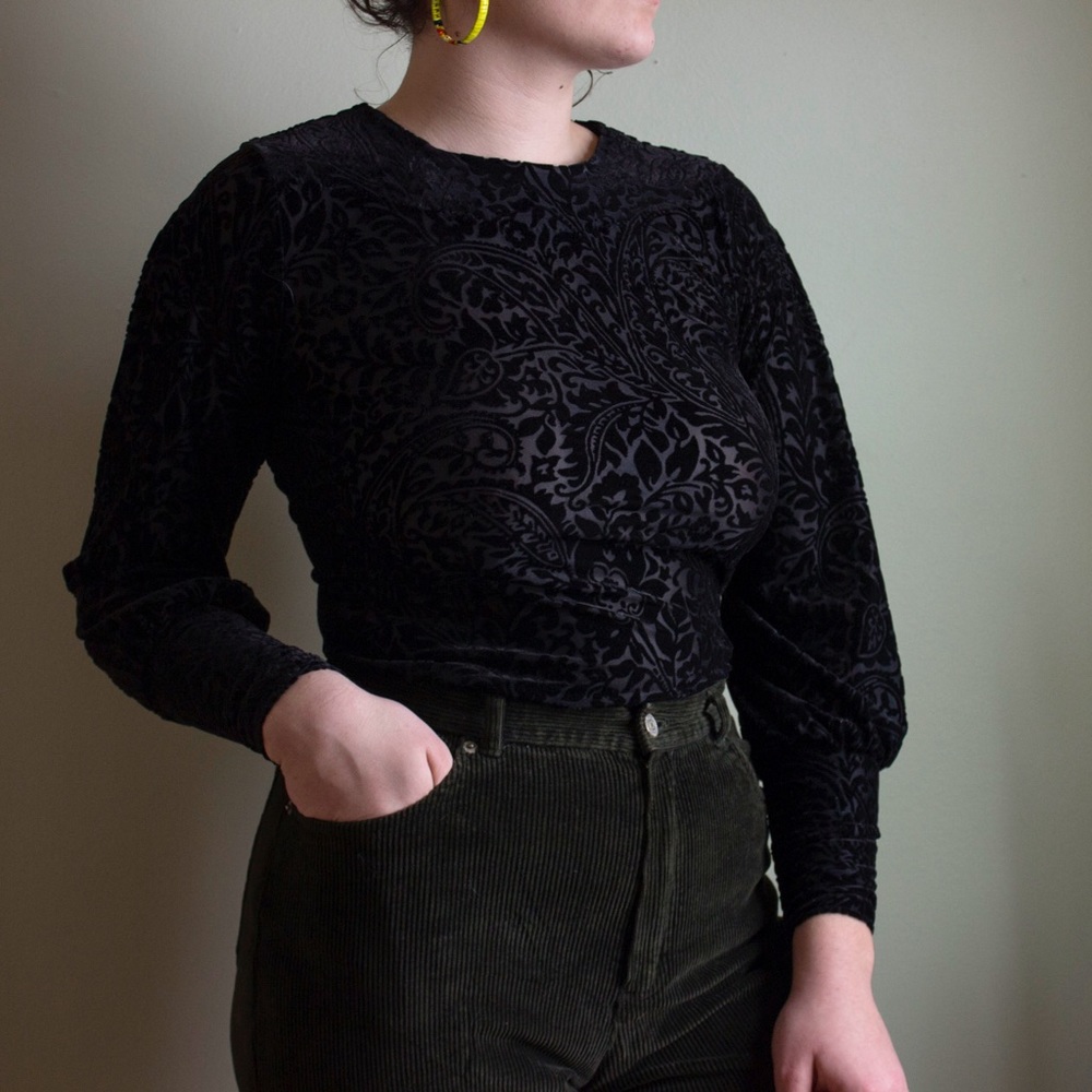 Lauren by Ralph Lauren sheer velvet long sleeve